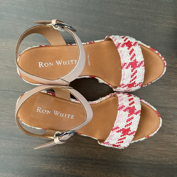 NWOT Ron White Italian Made Platform Wedge White Red Tweed Sandals Size 40 - Picture 8 of 14
